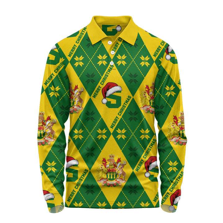 Saskatchewan Long Sleeve Polo Shirt Christmas Argyle Pattern With Royal Crest