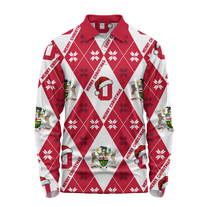 Ontario Long Sleeve Polo Shirt Christmas Argyle Pattern With Royal Crest