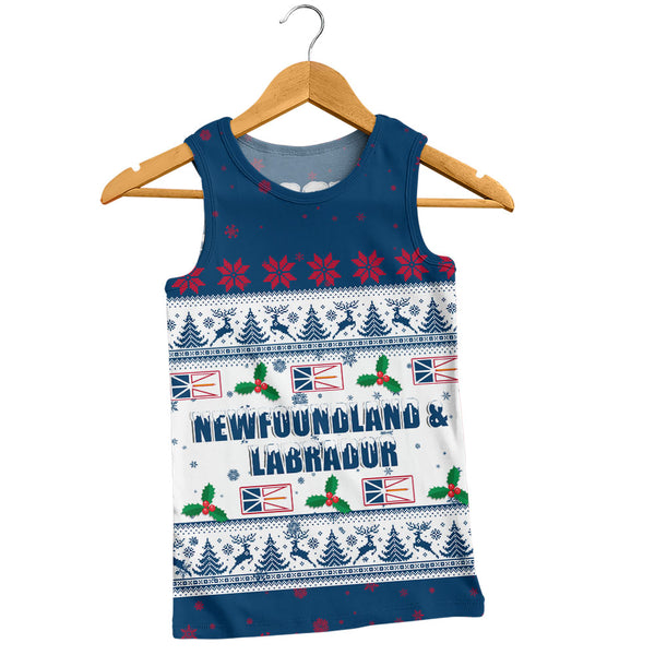Newfoundland & Labrador Tank Top Christmas Knit Style Snowflake Reindeer