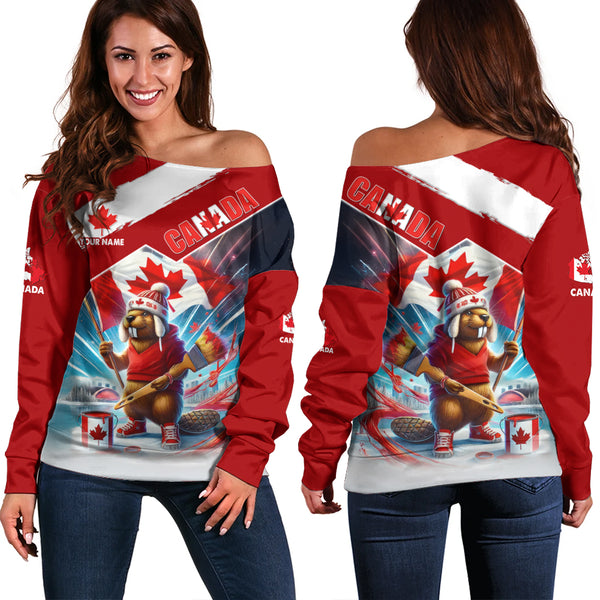 Canada Off Shoulder Sweatshirt Canada Day Beaver Pride Edition