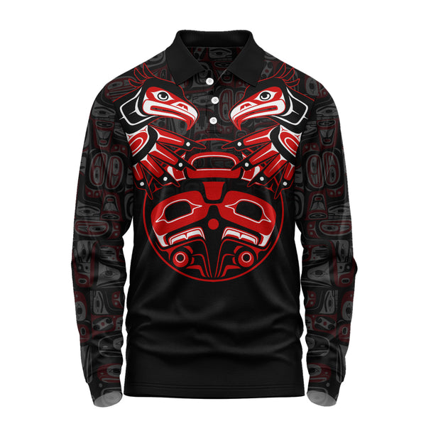 Canada Long Sleeve Polo Shirt Haida Twin Ravens
