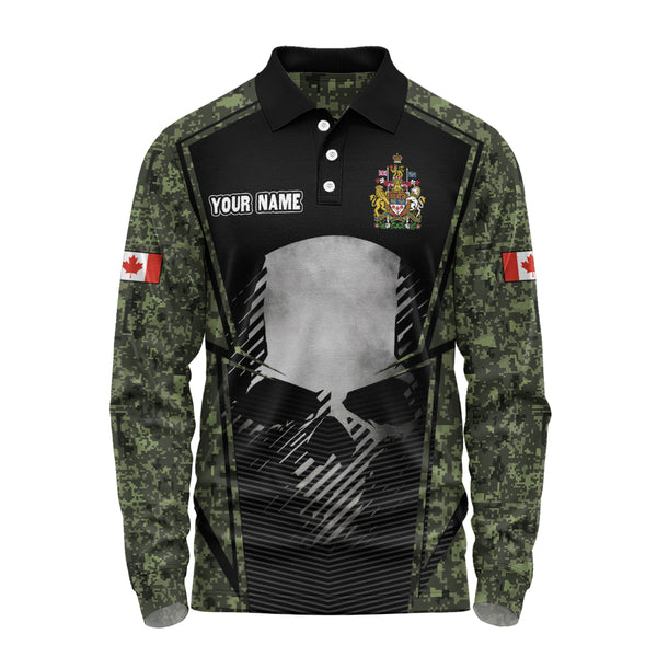Canada Long Sleeve Polo Shirt Canada Military Skull Honor Camo Edition