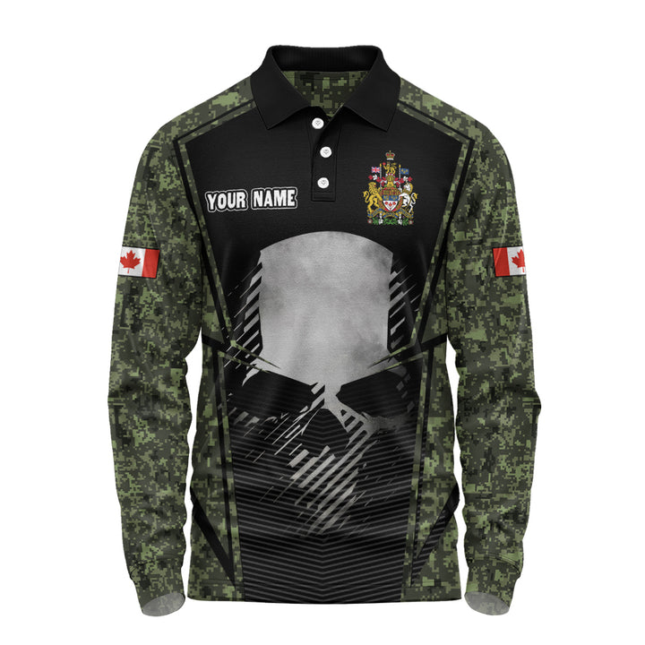 Canada Long Sleeve Polo Shirt Canada Military Skull Honor Camo Edition