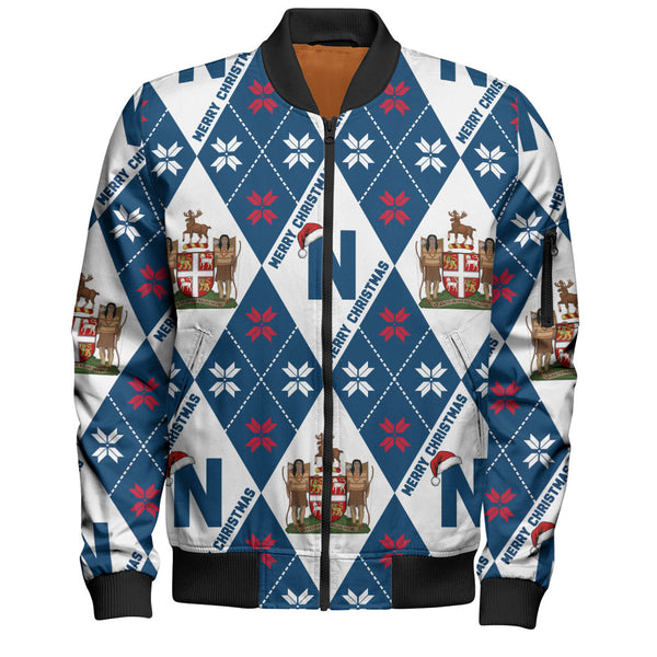 Newfoundland & Labrador Bomber Jacket Christmas Argyle Pattern With Royal Crest