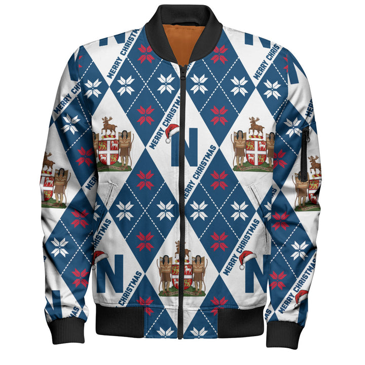Newfoundland & Labrador Bomber Jacket Christmas Argyle Pattern With Royal Crest
