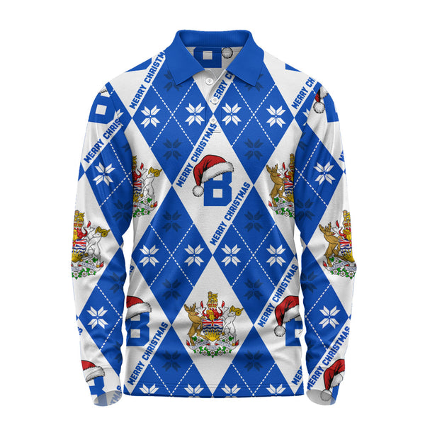 British Columbia Long Sleeve Polo Shirt Christmas Argyle Pattern With Royal Crest