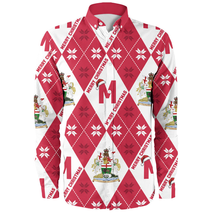 Manitoba Long Sleeve Shirt Christmas Argyle Pattern With Royal Crest