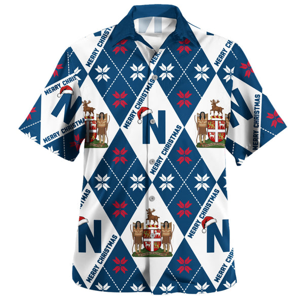 Newfoundland & Labrador Bowling Shirt Christmas Argyle Pattern With Royal Crest