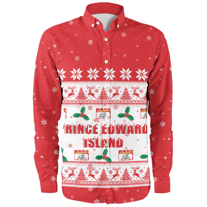 Prince Edward Island Long Sleeve Shirt Christmas Knit Style Snowflake Reindeer