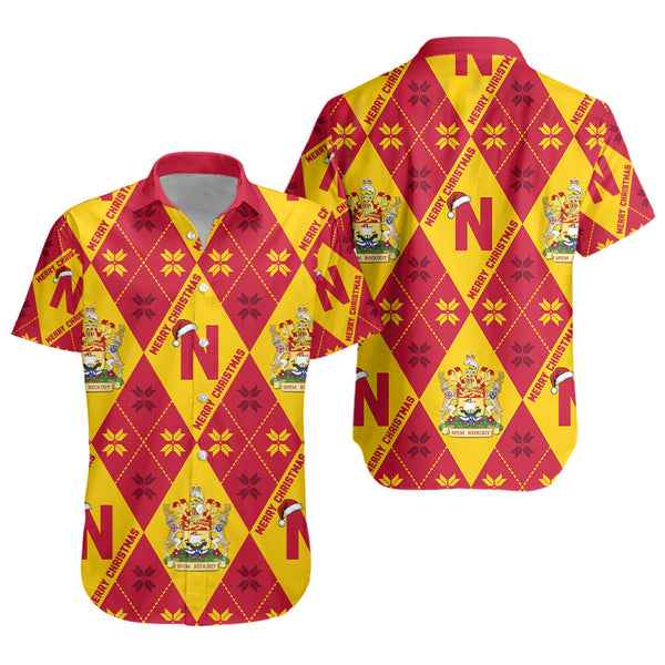 New Brunswick Short Sleeve Shirt Christmas Argyle Pattern With Royal Crest