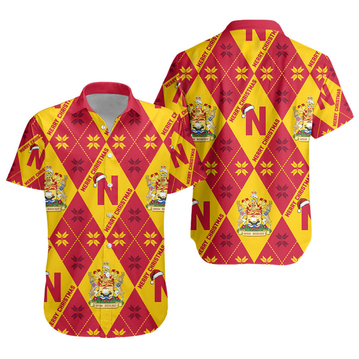 New Brunswick Short Sleeve Shirt Christmas Argyle Pattern With Royal Crest