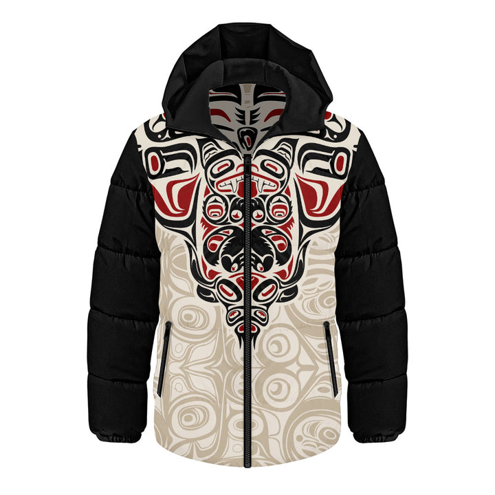 Canada Hooded Padded Jacket Haida Thunderbird Tribal Spirit Design