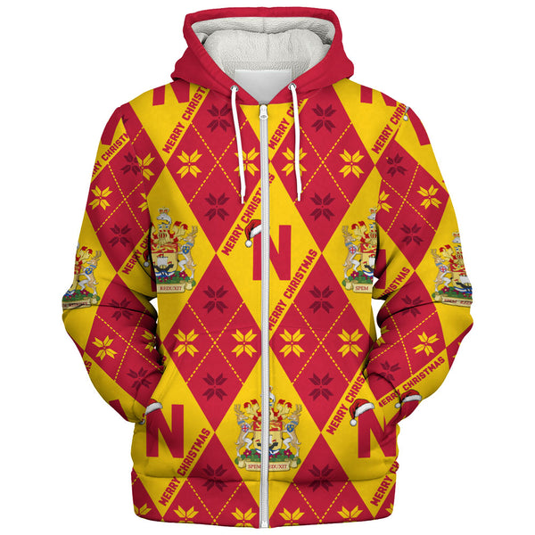 New Brunswick Sherpa Hoodie Christmas Argyle Pattern With Royal Crest