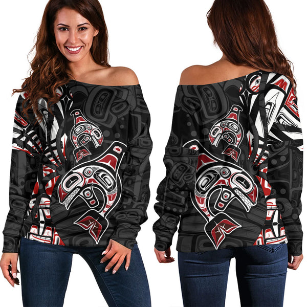 Canada Off Shoulder Sweatshirt Orca Spirit Of The Northwest