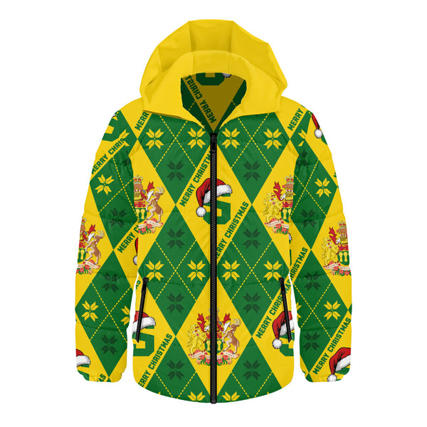 Saskatchewan Hooded Padded Jacket Christmas Argyle Pattern With Royal Crest
