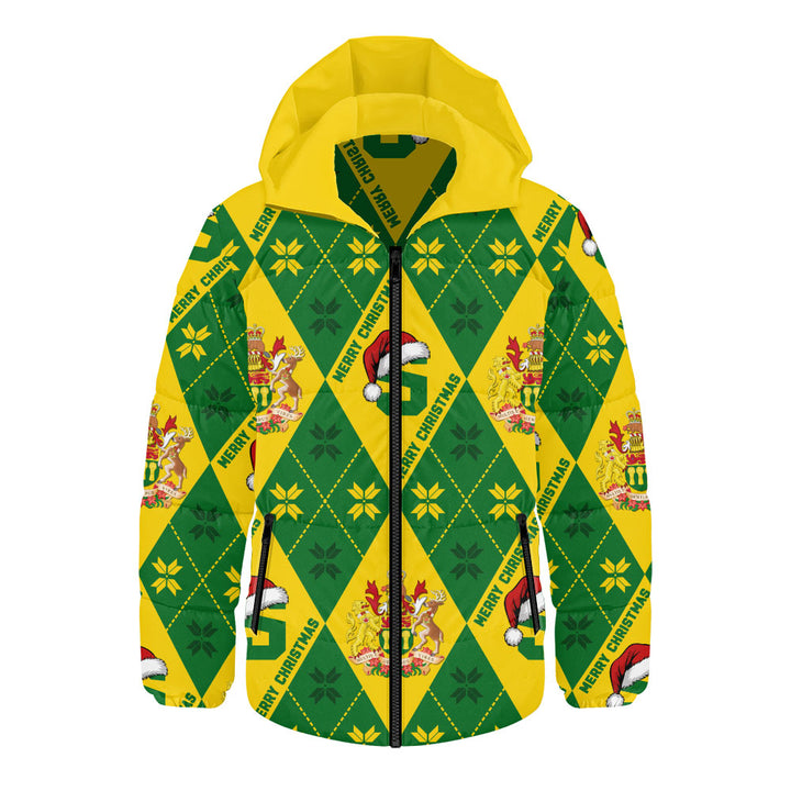Saskatchewan Hooded Padded Jacket Christmas Argyle Pattern With Royal Crest
