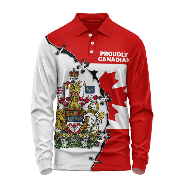 Canada Long Sleeve Polo Shirt Coat Of Arms Unity Zipper Style