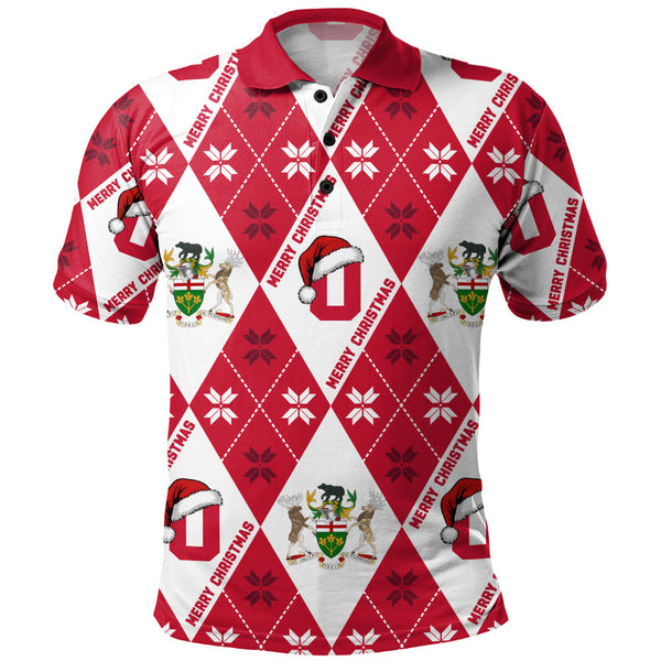 Ontario Polo Shirt Christmas Argyle Pattern With Royal Crest