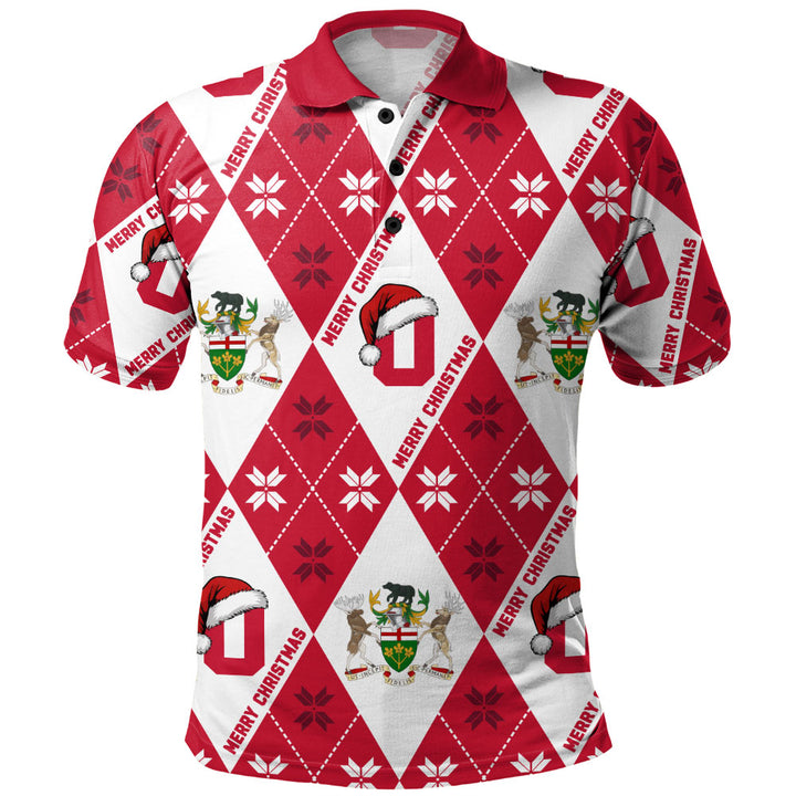 Ontario Polo Shirt Christmas Argyle Pattern With Royal Crest