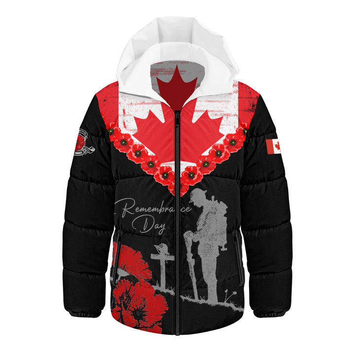 Canada Hooded Padded Jacket Remembrance Day Maple Poppy Honor