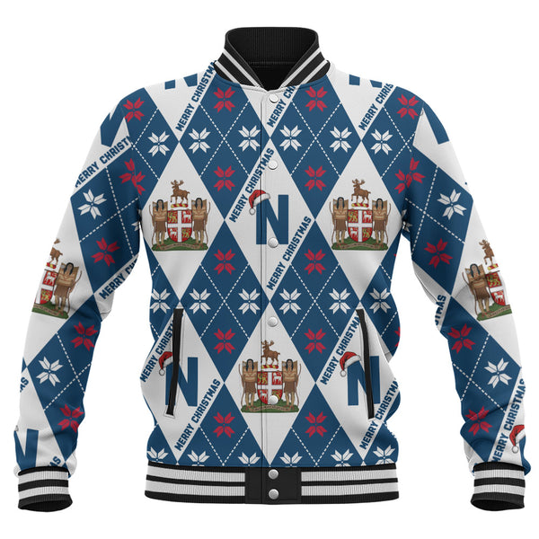 Newfoundland & Labrador Baseball Jacket Christmas Argyle Pattern With Royal Crest