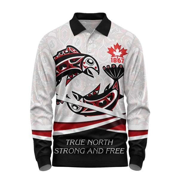 Canada Long Sleeve Polo Shirt Spirit Of Salmon True North Freedom