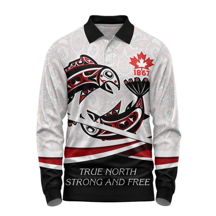 Canada Long Sleeve Polo Shirt Spirit Of Salmon True North Freedom