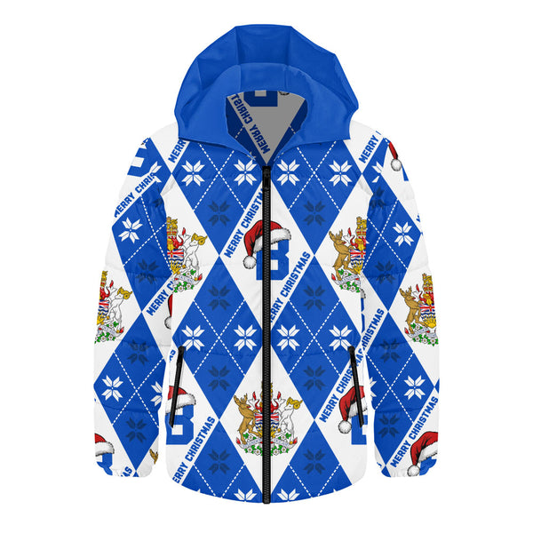 British Columbia Hooded Padded Jacket Christmas Argyle Pattern With Royal Crest