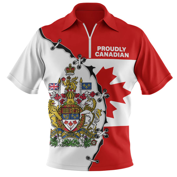Canada Zip Polo Shirt Coat Of Arms Unity Zipper Style