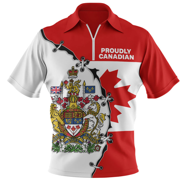 Canada Zip Polo Shirt Coat Of Arms Unity Zipper Style