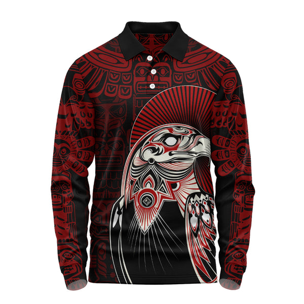 Canada Long Sleeve Polo Shirt Canada Haida Eagle Warrior Legacy