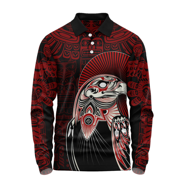 Canada Long Sleeve Polo Shirt Canada Haida Eagle Warrior Legacy