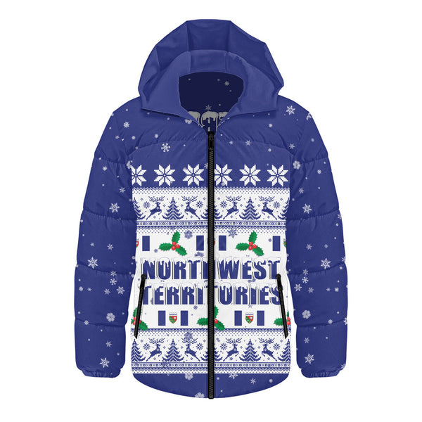 Northwest Territories Hooded Padded Jacket Christmas Knit Style Snowflake Reindeer