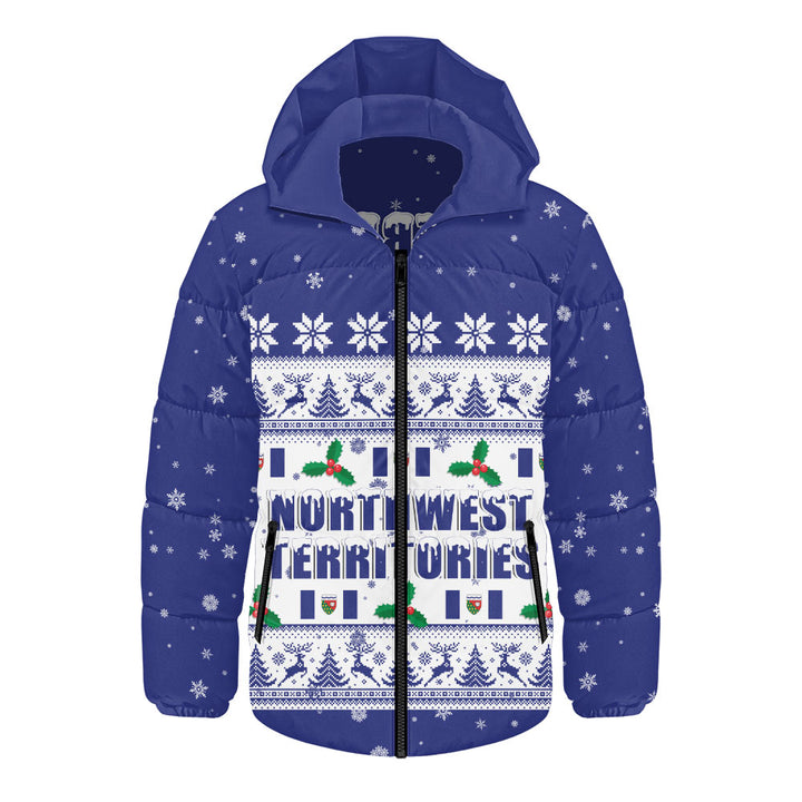 Northwest Territories Hooded Padded Jacket Christmas Knit Style Snowflake Reindeer
