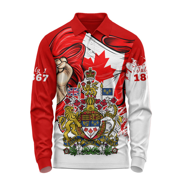 Canada Long Sleeve Polo Shirt Canada Power Pride And Heritage Crest