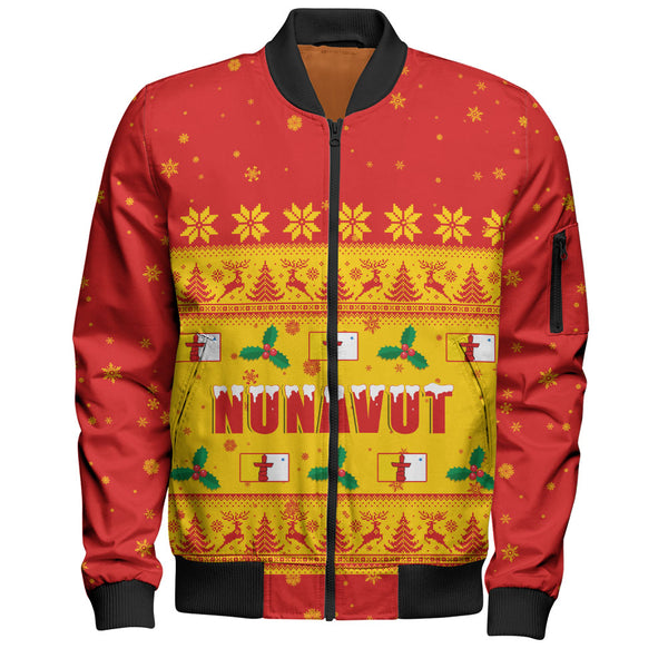 Nunavut Bomber Jacket Christmas Knit Style Snowflake Reindeer