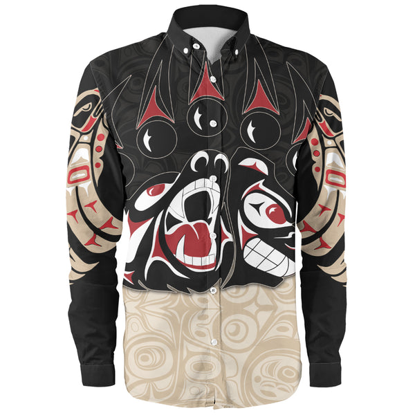 Canada Long Sleeve Shirt Haida Strength Roaring Ancestral Energy