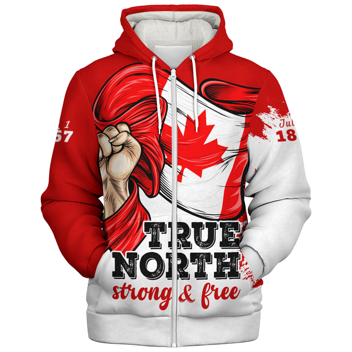 Canada Sherpa Hoodie True North Strong Free Canada Flag Power