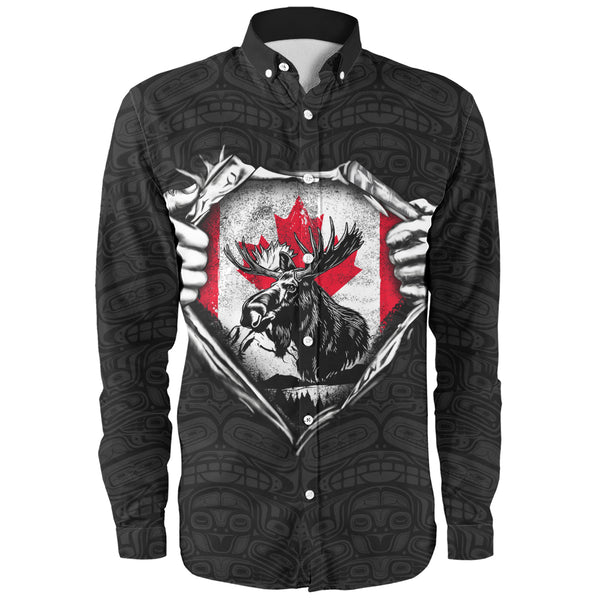 Canada Long Sleeve Shirt Haida Maple Flag Moose Legacy