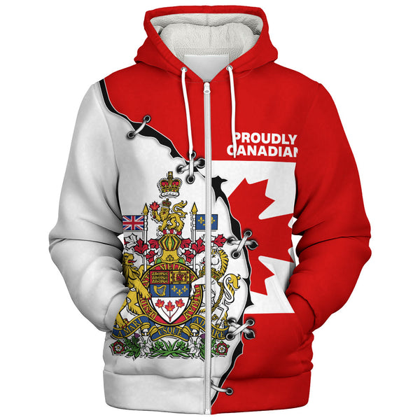 Canada Sherpa Hoodie Coat Of Arms Unity Zipper Style
