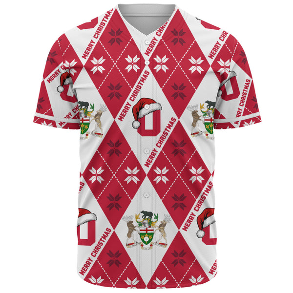 Ontario Baseball Shirt Christmas Argyle Pattern With Royal Crest