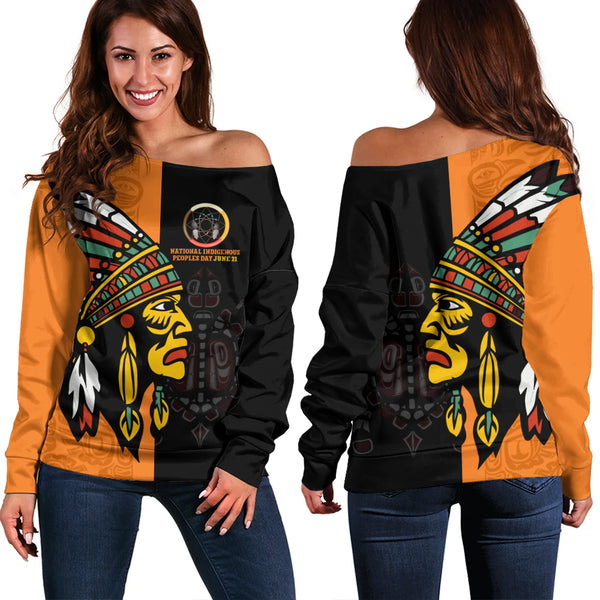 Canada Off Shoulder Sweatshirt Indigenous Honor June 21 Edition