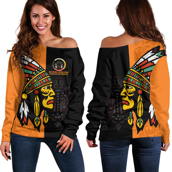 Canada Off Shoulder Sweatshirt Indigenous Honor June 21 Edition