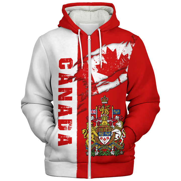 Canada Sherpa Hoodie Clawed Flag True North Strong