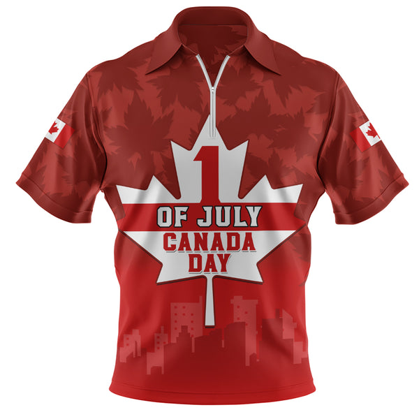 Canada Zip Polo Shirt Red Maple 1st July National Celebration
