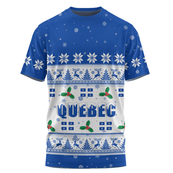 Quebec T-Shirt Christmas Knit Style Snowflake Reindeer