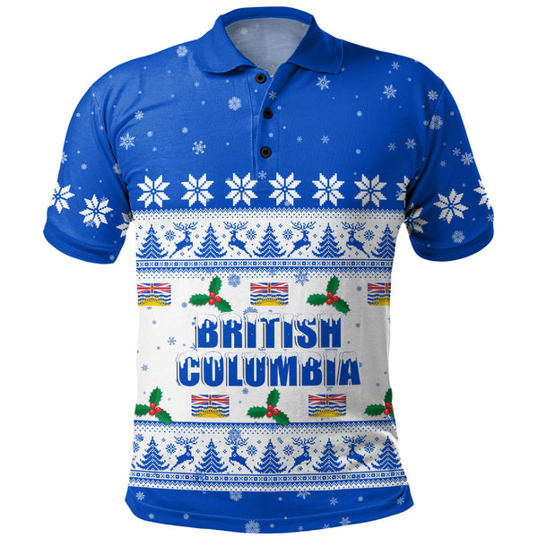 British Columbia Polo Shirt Christmas Knit Style Snowflake Reindeer
