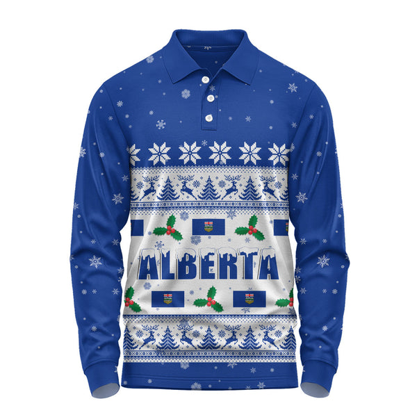 Alberta Long Sleeve Polo Shirt Christmas Knit Style Snowflake Reindeer
