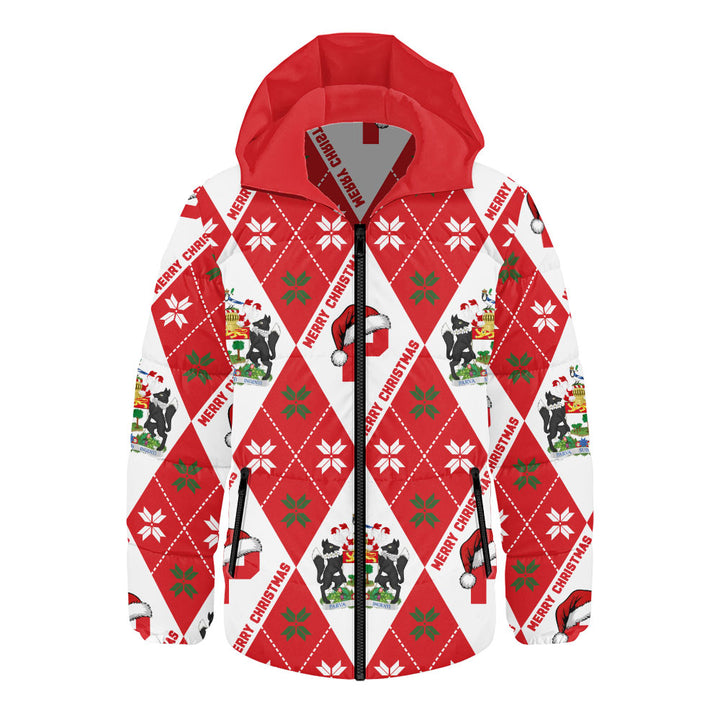 Prince Edward Island Hooded Padded Jacket Christmas Argyle Pattern With Royal Crest