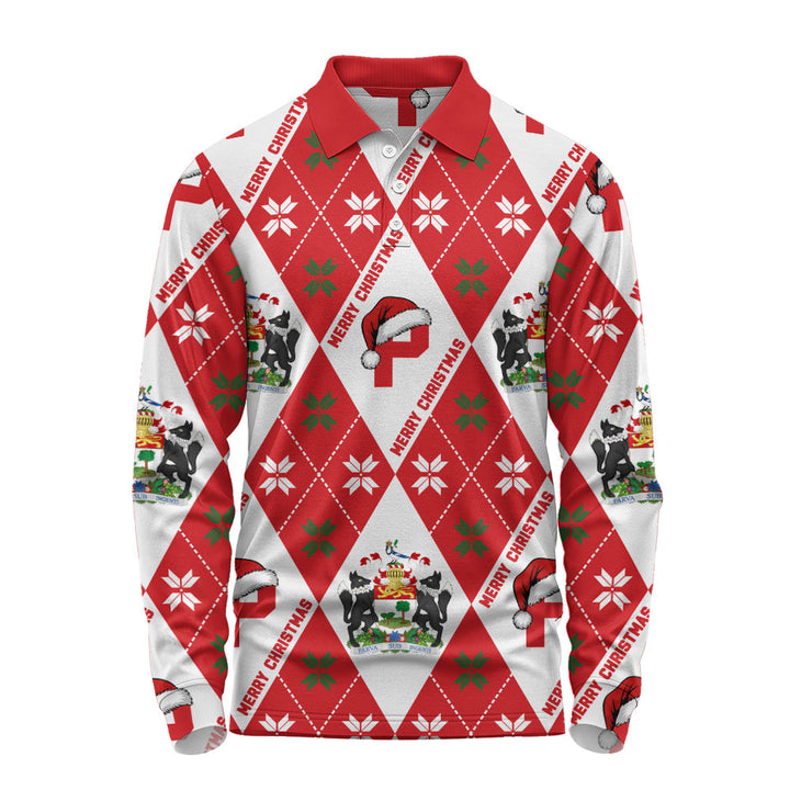 Prince Edward Island Long Sleeve Polo Shirt Christmas Argyle Pattern With Royal Crest